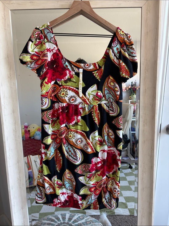 Uncle Frank Dresses & Skirts - Uncle Frank Black Mini Dress with Red Floral & Green Accents